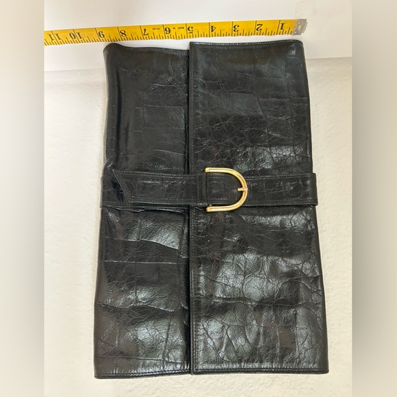 Danielle Nicole Made in Italy Black Leather Clutch with Gold Accent - Picture 3 of 5